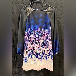 love, Fire Black and Blue Floral Long Sleeve Dress